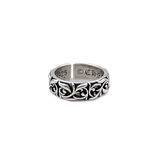 Eternal Vine Retro Ring Men's Vintage Adjustable Index Finger Ring Cool Bronze Silver Plated