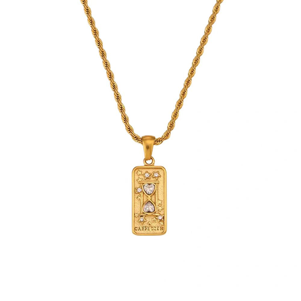 Vintage Tarot Card Necklace in 18K Gold Plated Titanium Steel, Unisex Antique Oracle Pendant, Couples Love Choker