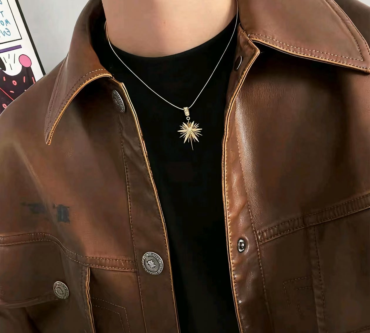 Sunflower Bling Pendant Necklace, Unisex Retro Hip Hop Layering Chain, Iced Out Collar necklace