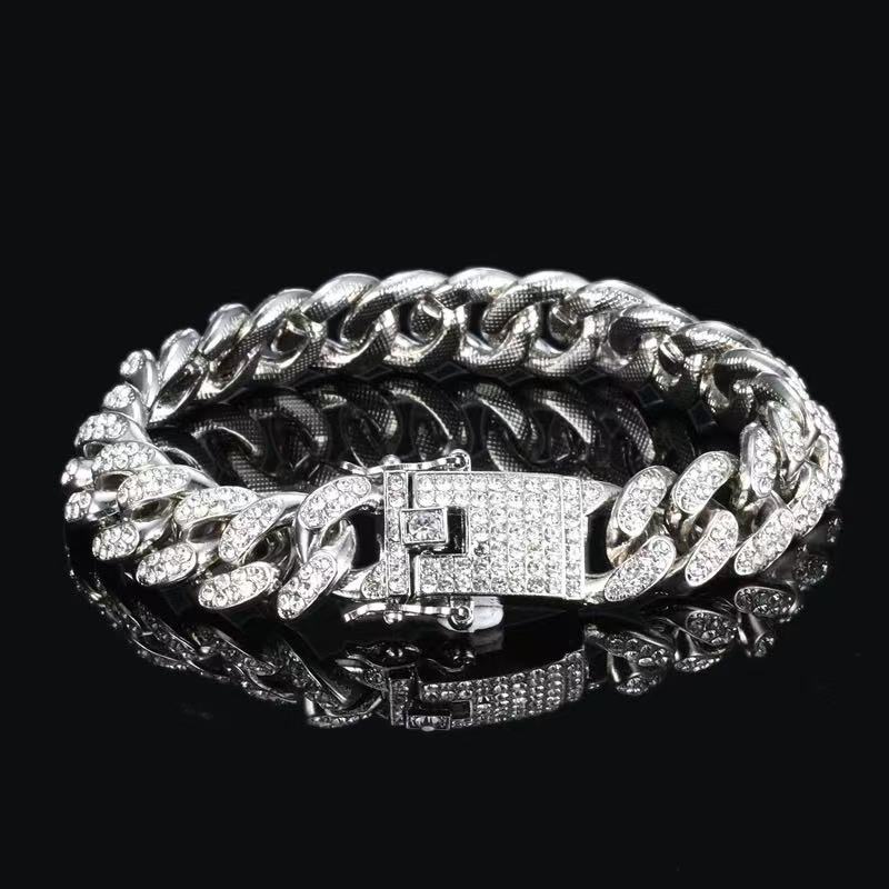 Full Pave Cuban Link Set 18K Gold Hip Hop Jewelry for Men and Women, Iced Out Bracelet