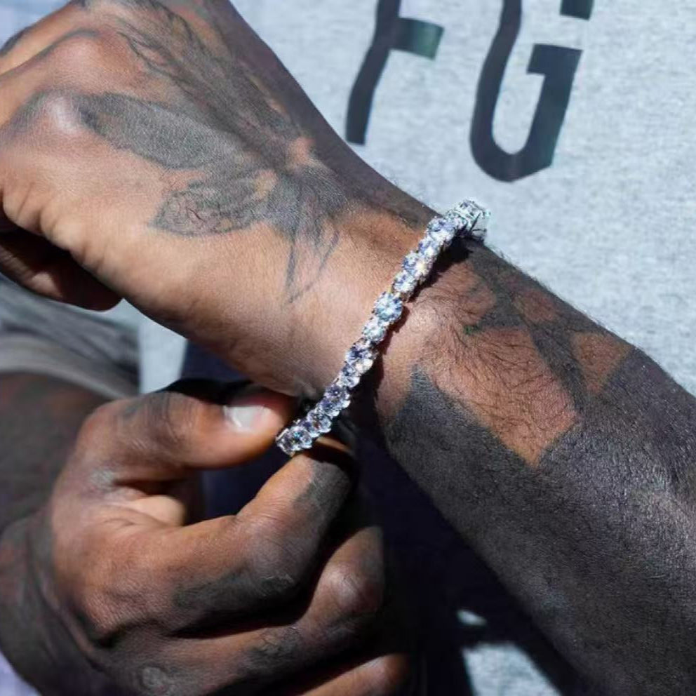Full diamond tennis bracelet European and American hip-hop men's titanium steel does not fade high-end hip-hop niche zircon bracelet men