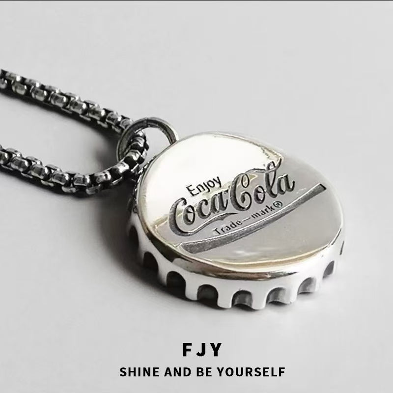 Bottle Cap Pendant Necklace for Men, Novelty Beer Cap Titanium Steel Chain, Cool Unisex Gift