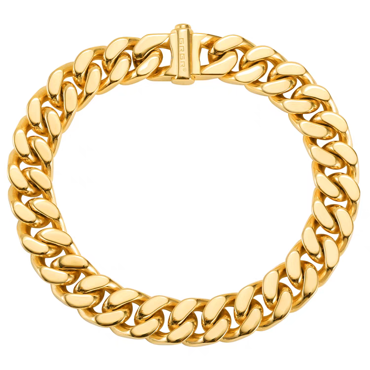 18K gold titanium steel Cuban bracelet men's European and American hiphop street style cuban link bracelet