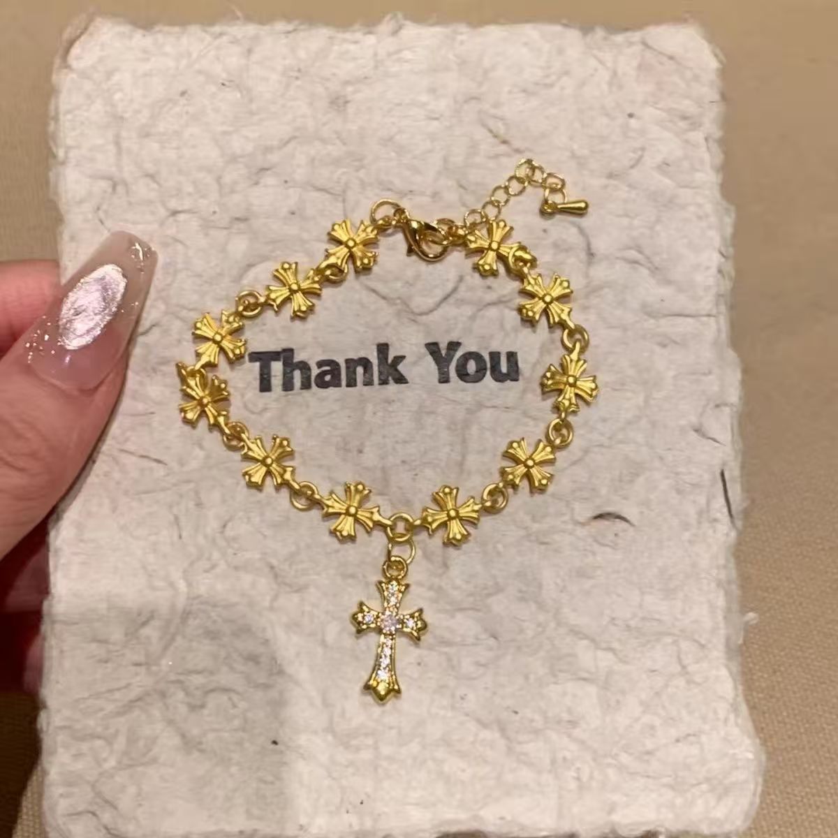 Gold diamond cross bracelet for women light luxury niche exquisite hand jewelry retro ethnic style high-end bracelet
