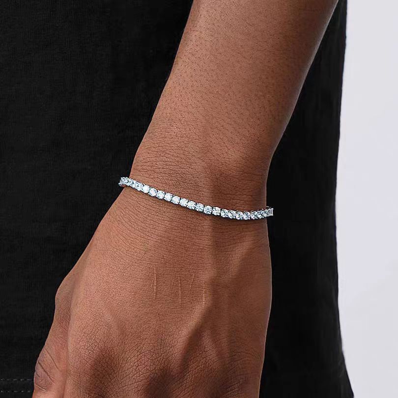 Full diamond tennis bracelet European and American hip-hop men's titanium steel does not fade high-end hip-hop niche zircon bracelet men