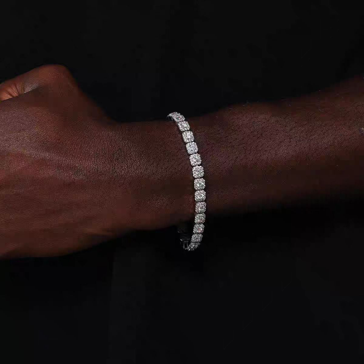 Full diamond tennis bracelet European and American hip-hop men's titanium steel does not fade high-end hip-hop niche zircon bracelet men