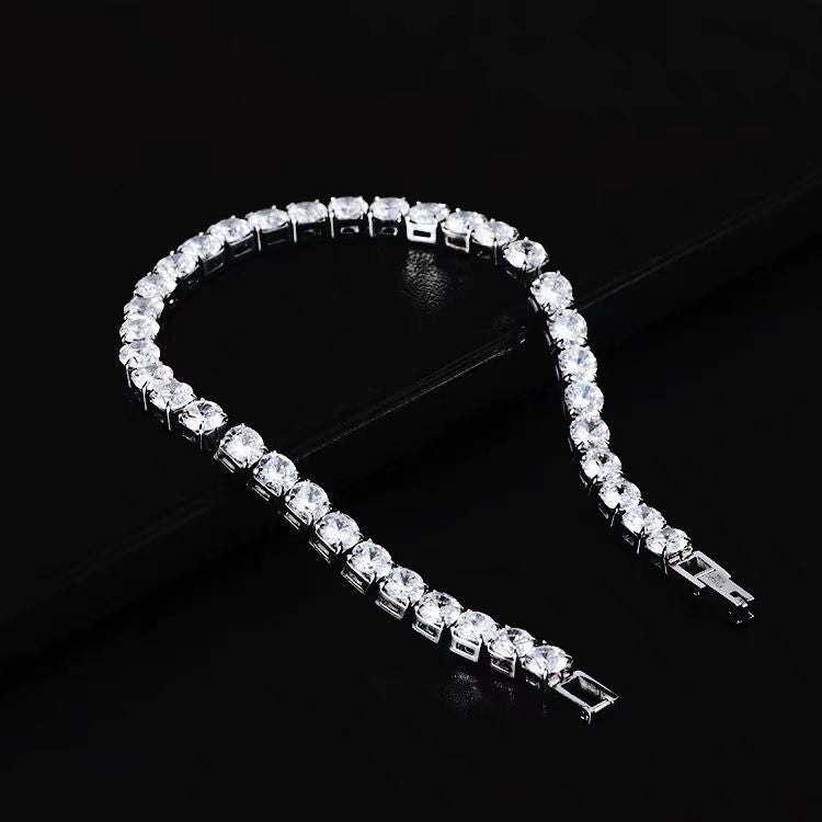 Full diamond tennis bracelet European and American hip-hop men's titanium steel does not fade high-end hip-hop niche zircon bracelet men
