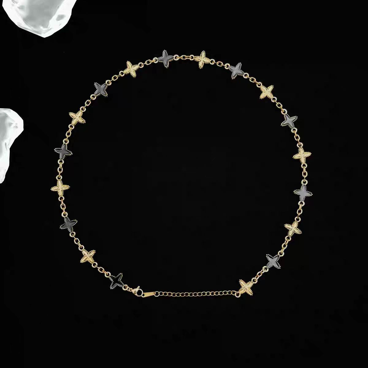 18k gold four-leaf clover cross star mother-of-pearl necklace for men and women simple ins high-end hip-hop popular clavicle chain