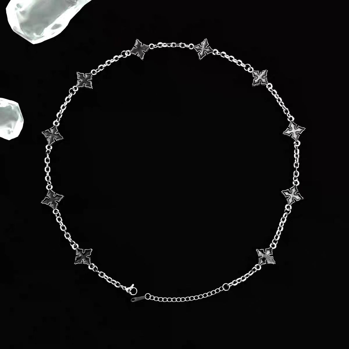18k gold four-leaf clover cross star mother-of-pearl necklace for men and women simple ins high-end hip-hop popular clavicle chain