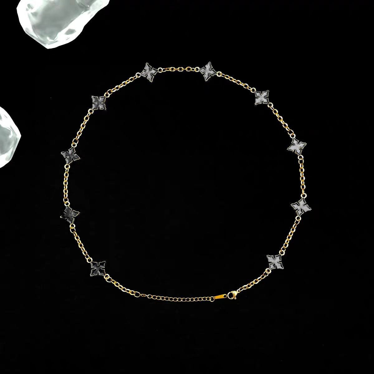 18k gold four-leaf clover cross star mother-of-pearl necklace for men and women simple ins high-end hip-hop popular clavicle chain