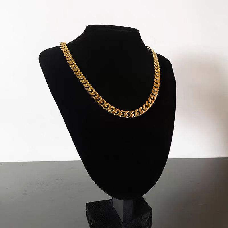 18K Cuban Link Chain - Hip-Hop & Western Trend, Versatile Titanium Steel Plain Chain, Unisex Collarbone Chain, Titanium Steel Fade-Resistant