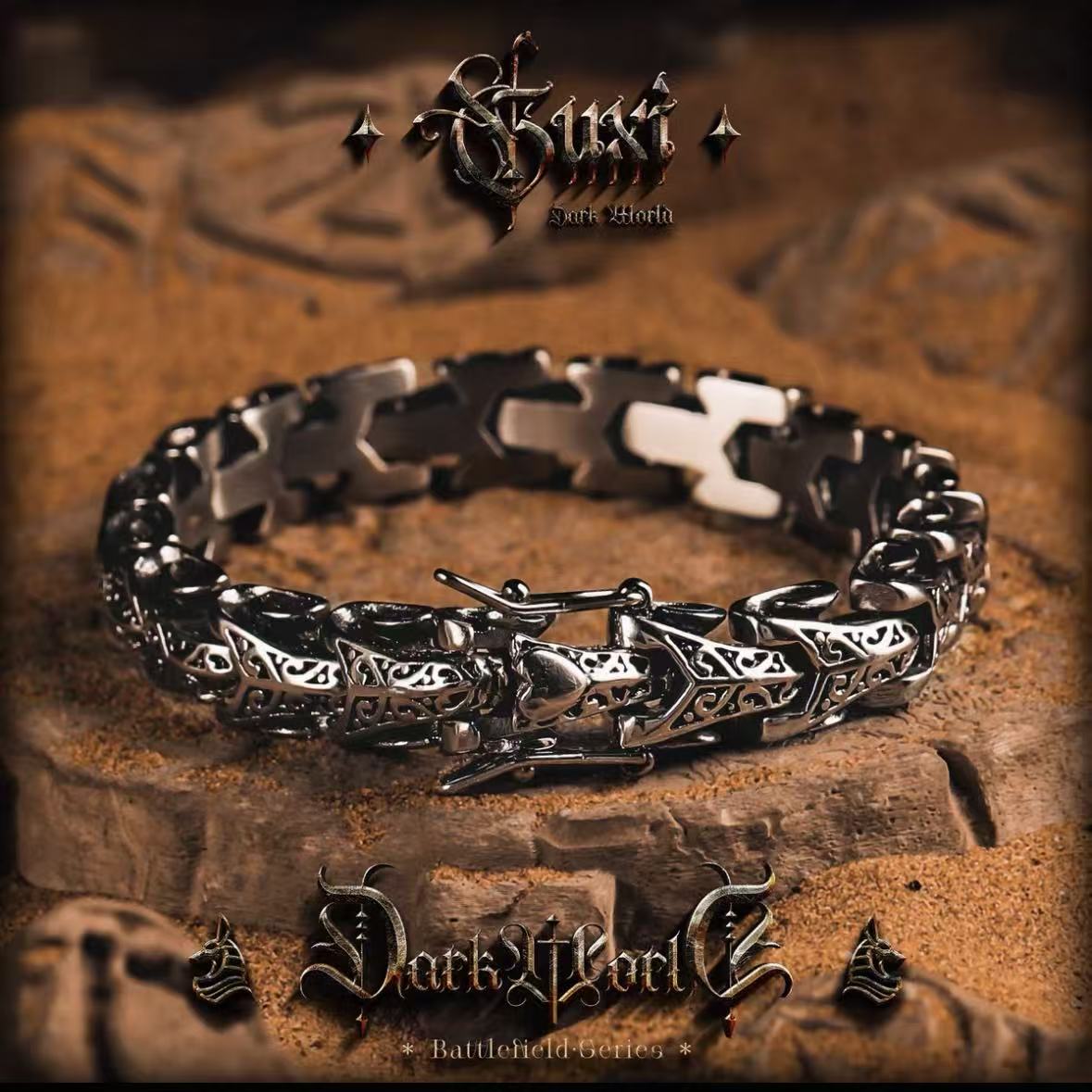 Vintage Dragon Bone Cuff Bracelet, Men's Gothic Rock Luxury Accessory