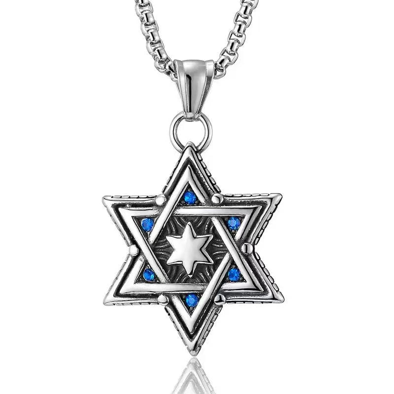 Matching Hexagram Couple Necklaces, His & Hers Gothic Titanium Steel Chain, Two-Sided Pendant