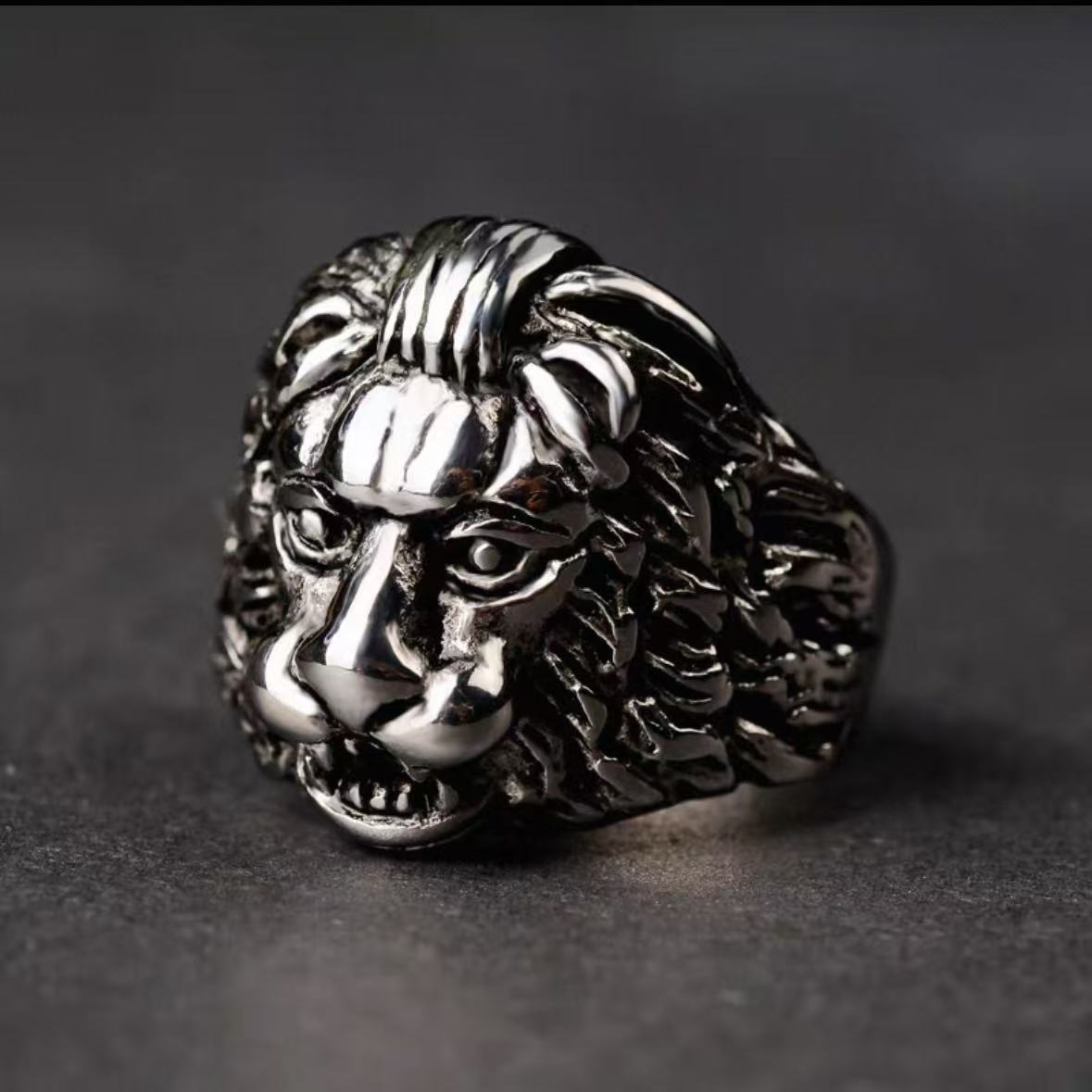 Lion Head Signet Ring Men's Titanium Steel Hip Hop Streetwear Index Finger Statement Ring