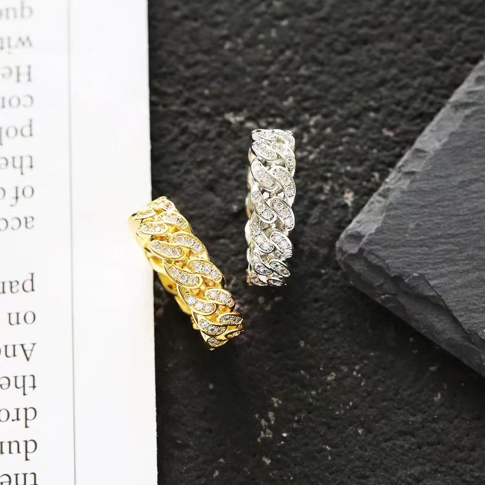 Iced Out Cuban Link Ring Unisex Minimalist Diamond Pinky Ring Hip Hop Luxury Couple Band