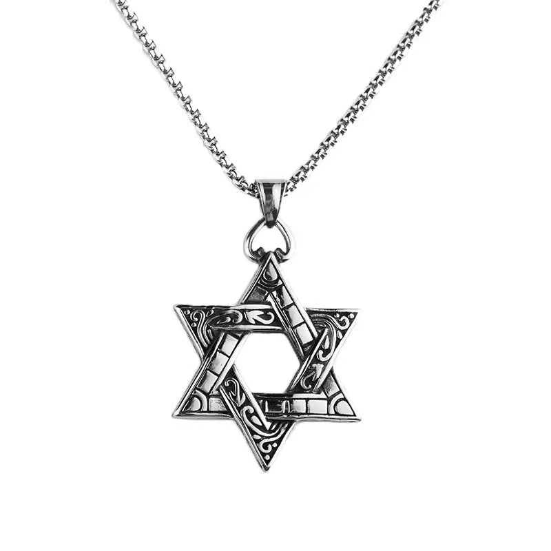 Matching Hexagram Couple Necklaces, His & Hers Gothic Titanium Steel Chain, Two-Sided Pendant