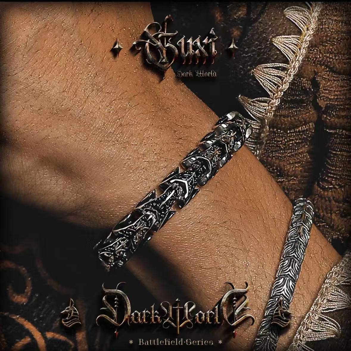 Vintage Dragon Bone Cuff Bracelet, Men's Gothic Rock Luxury Accessory