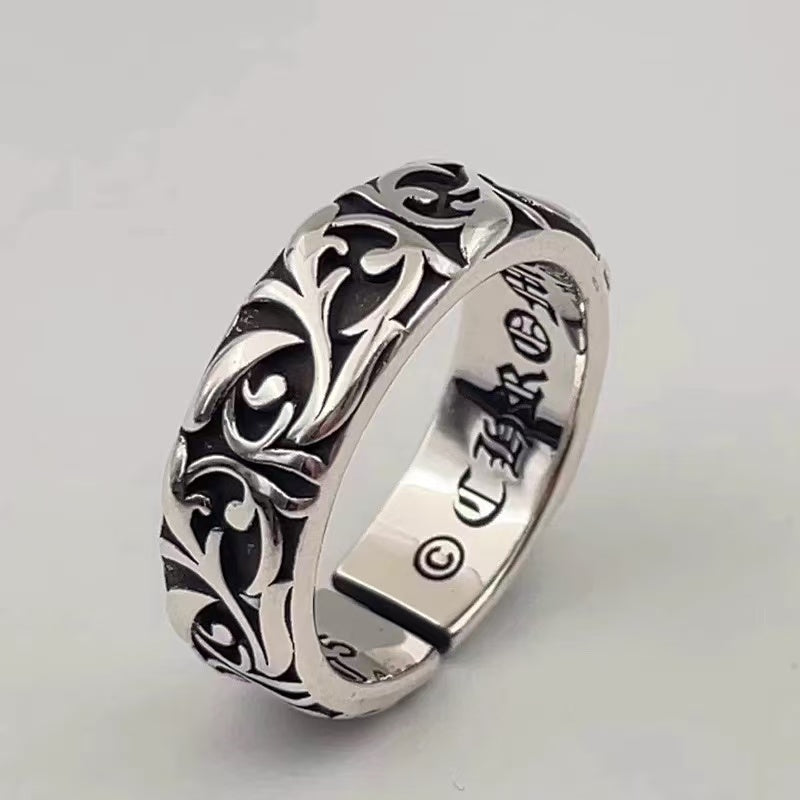 Eternal Vine Retro Ring Men's Vintage Adjustable Index Finger Ring Cool Bronze Silver Plated