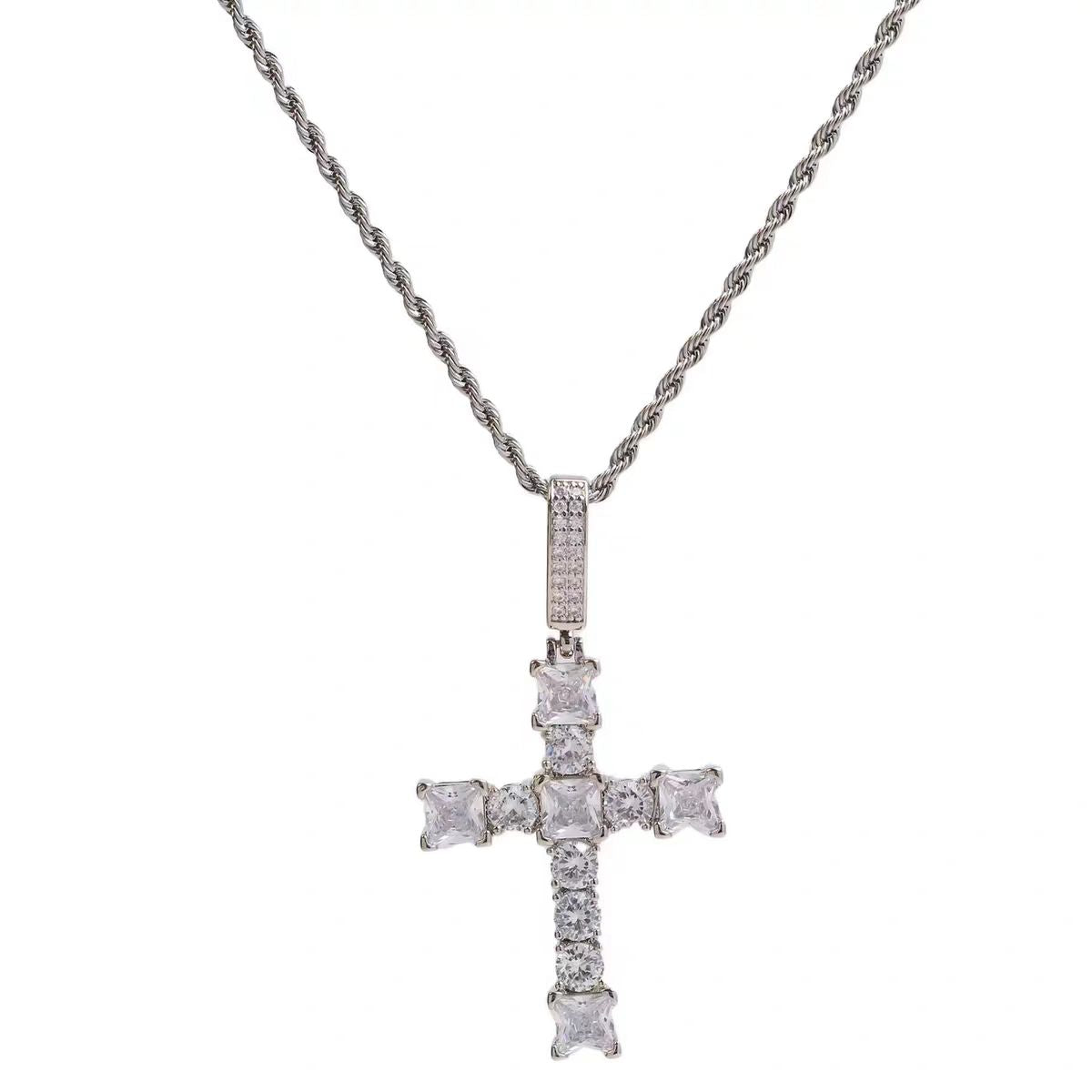 KKSHOP Iced Out Cross Pendant Necklace | Hip Hop Cubans Chain for Men & Women, Bling Statement Piece
