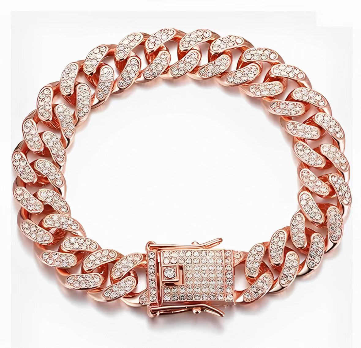 Full Pave Cuban Link Set 18K Gold Hip Hop Jewelry for Men and Women, Iced Out Bracelet