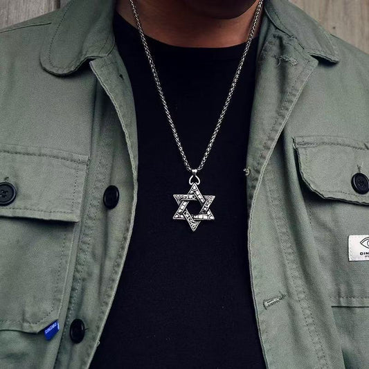Matching Hexagram Couple Necklaces, His & Hers Gothic Titanium Steel Chain, Two-Sided Pendant