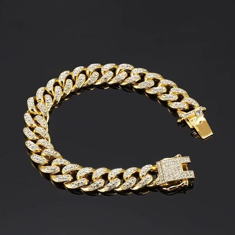 Full Pave Cuban Link Set 18K Gold Hip Hop Jewelry for Men and Women, Iced Out Bracelet
