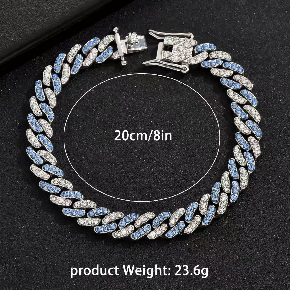 MS Navy Blue Diamond Two-Tone Bracelet American Hip Hop Full Pave Rap Cuban Chain Men's Wristwear