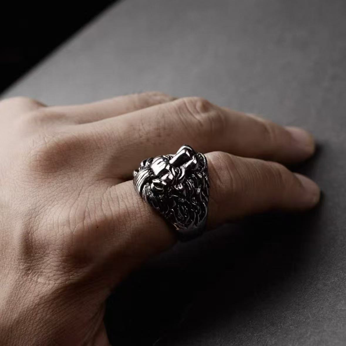 Lion Head Signet Ring Men's Titanium Steel Hip Hop Streetwear Index Finger Statement Ring
