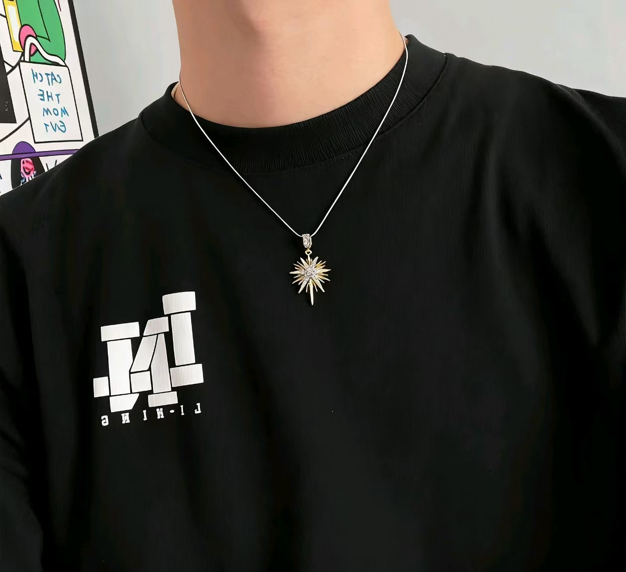 Sunflower Bling Pendant Necklace, Unisex Retro Hip Hop Layering Chain, Iced Out Collar necklace