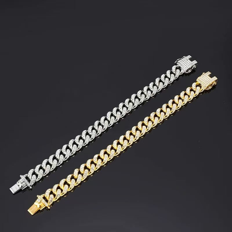 Full Pave Cuban Link Set 18K Gold Hip Hop Jewelry for Men and Women, Iced Out Bracelet