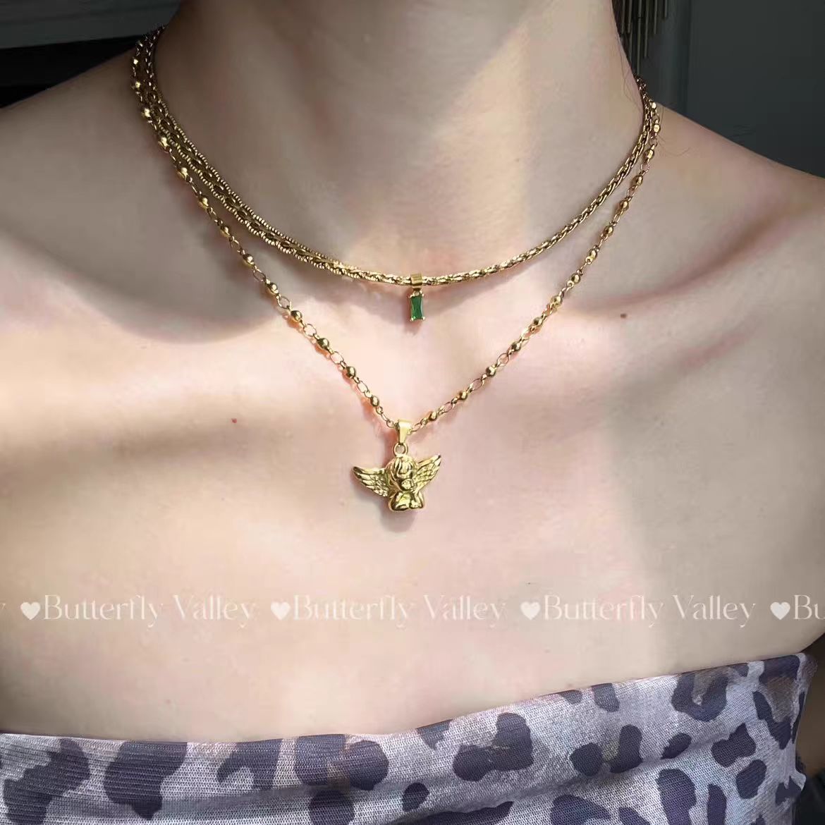 UK Sweetpeeps Song Yanfei Same Neckontheline Angel Pendant Necklace, Layering Ins Choker Chain