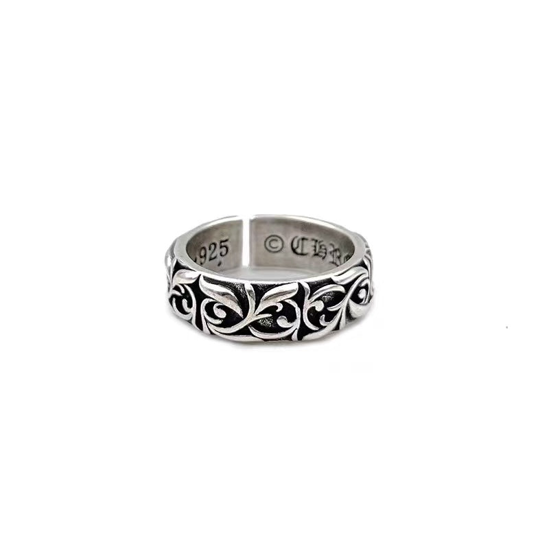 Eternal Vine Retro Ring Men's Vintage Adjustable Index Finger Ring Cool Bronze Silver Plated