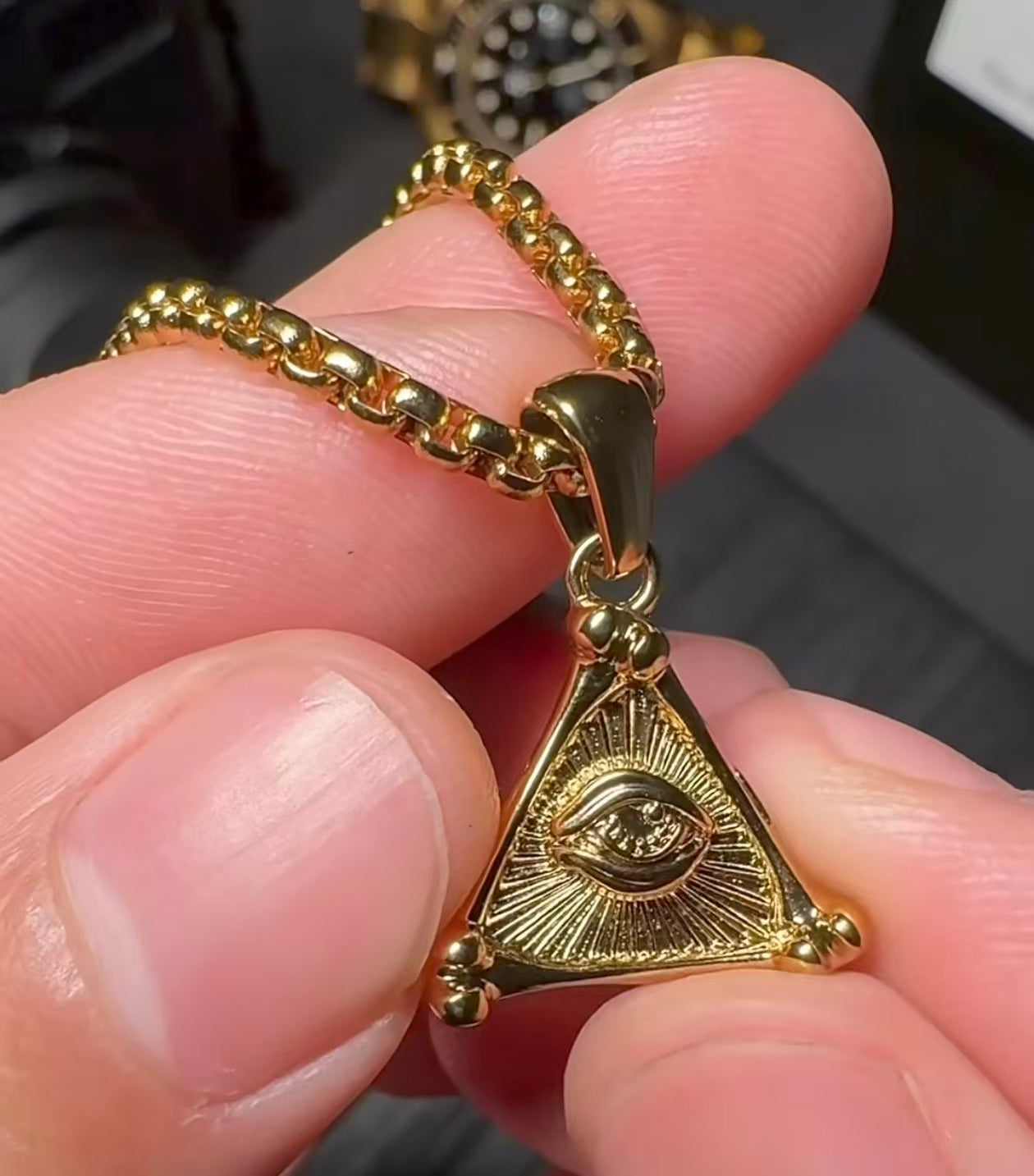 Original Design Evil Eye Triangle Pendant Necklace, Euro-American Gothic Bohemian Choker Chain