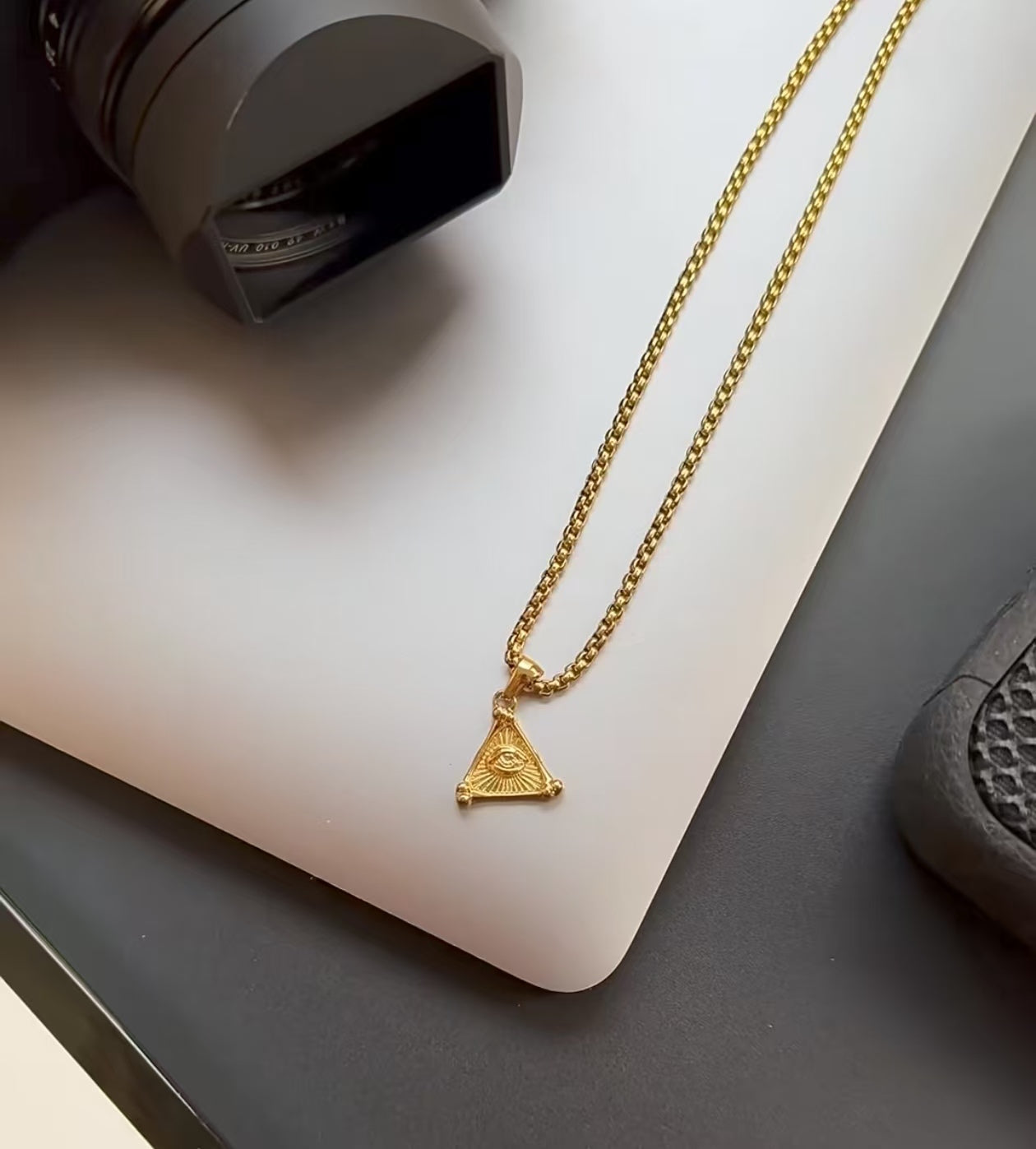 Original Design Evil Eye Triangle Pendant Necklace, Euro-American Gothic Bohemian Choker Chain