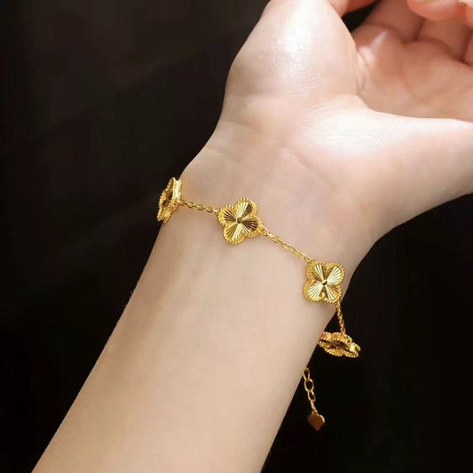24K Gold-Tone Figaro Clover Charm Bracelet | Fade-Resistant Vietnamese Gold Plated Dainty Anklet for Women
