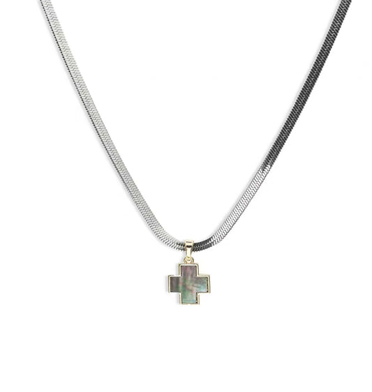 Four-Leaf Clover Black Mother-of-Pearl Pendant Necklace, Unisex Gray Gold Premium Streetwear Chain