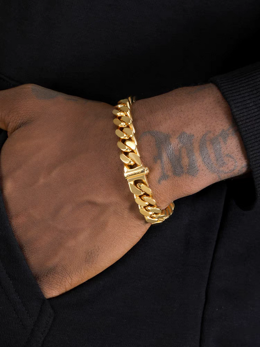 18K gold titanium steel Cuban bracelet men's European and American hiphop street style cuban link bracelet