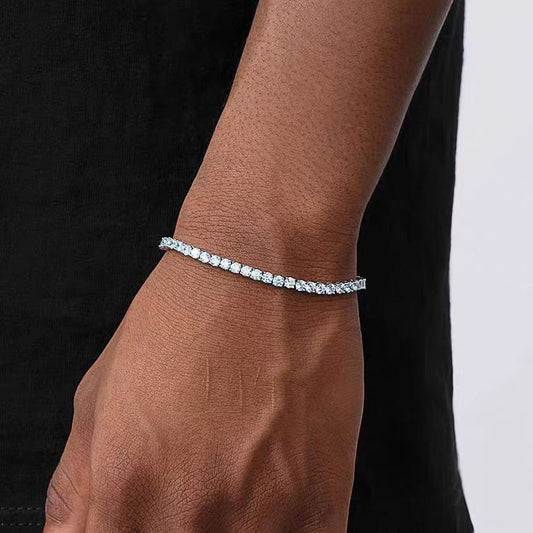 Full diamond tennis bracelet European and American hip-hop men's titanium steel does not fade high-end hip-hop niche zircon bracelet men