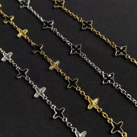 18k gold four-leaf clover cross star mother-of-pearl necklace for men and women simple ins high-end hip-hop popular clavicle chain