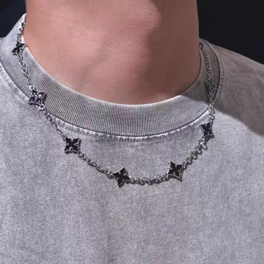 18k gold four-leaf clover cross star mother-of-pearl necklace for men and women simple ins high-end hip-hop popular clavicle chain