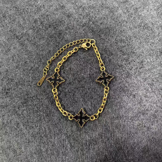 European and American new 18k cross star mother-of-pearl bracelet heavy-duty high-end men and women hip-hop trend street jewelry hand accessories