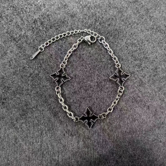 European and American new 18k cross star mother-of-pearl bracelet heavy-duty high-end men and women hip-hop trend street jewelry hand accessories