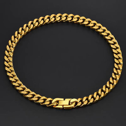 18K Cuban Link Chain - Hip-Hop & Western Trend, Versatile Titanium Steel Plain Chain, Unisex Collarbone Chain, Titanium Steel Fade-Resistant