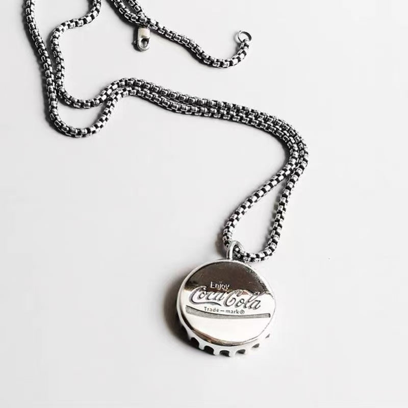 Bottle Cap Pendant Necklace for Men, Novelty Beer Cap Titanium Steel Chain, Cool Unisex Gift