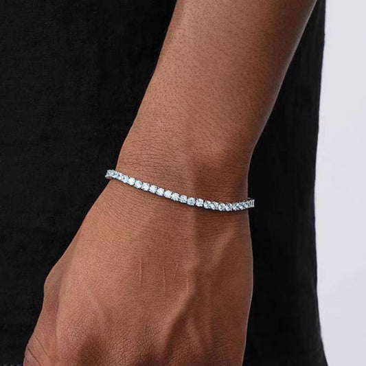 Full diamond tennis bracelet European and American hip-hop men's titanium steel does not fade high-end hip-hop niche zircon bracelet men