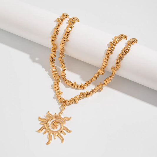 2-Piece Spiral Sun CCB Necklace Set, Summer Fashion Layering Chain Accessories