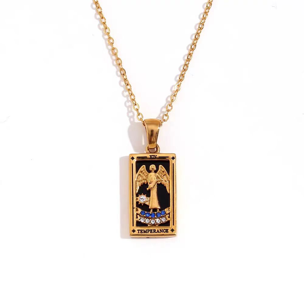 Vintage Tarot Card Necklace in 18K Gold Plated Titanium Steel, Unisex Antique Oracle Pendant, Couples Love Choker