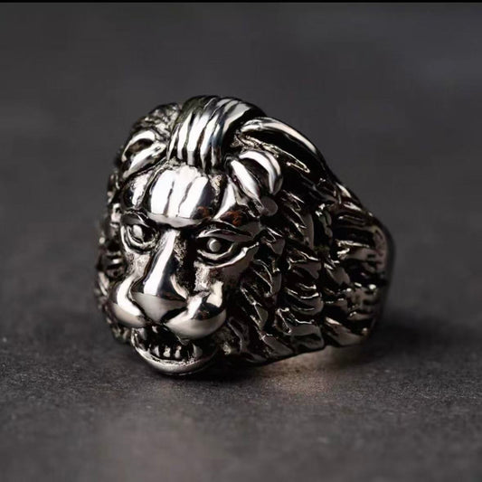 Lion Head Signet Ring Men's Titanium Steel Hip Hop Streetwear Index Finger Statement Ring