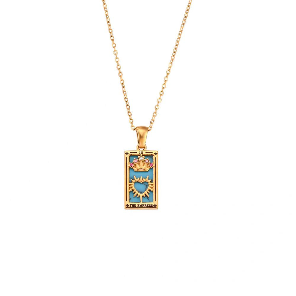 Vintage Tarot Card Necklace in 18K Gold Plated Titanium Steel, Unisex Antique Oracle Pendant, Couples Love Choker