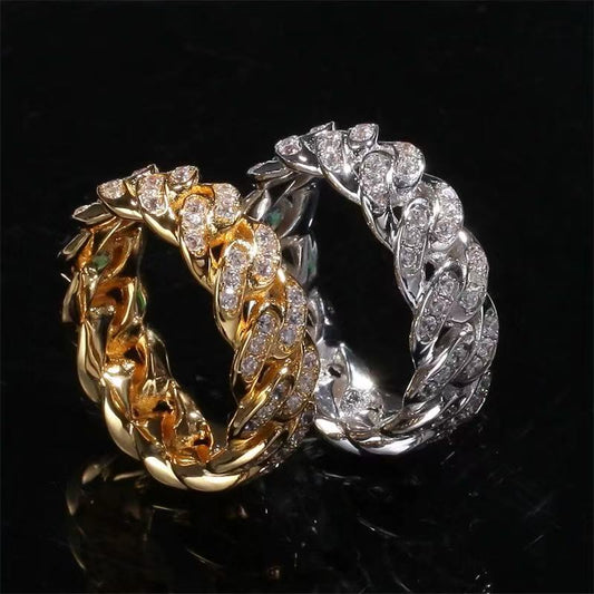 Iced Out Cuban Link Ring Unisex Minimalist Diamond Pinky Ring Hip Hop Luxury Couple Band